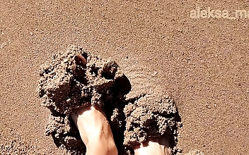 Sensually Soak up the Sun with Your Naked, Luscious Feet on the Beach! Enjoy a Relaxing Day Off with Your Alluring Soles under the Sun's Warm Rays