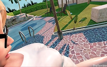 JAV Enchantress Juggles Luscious Assets at the Pool