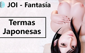 JOI Hentai Explosion in Japanese Hot Springs with Sultry Spanish Voiceover